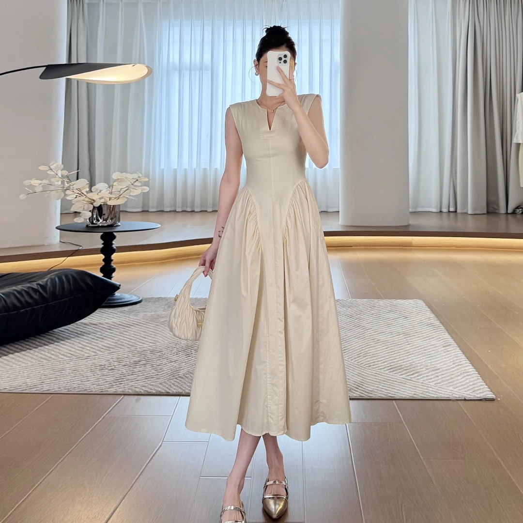 现货【塞纳河畔】夏季新款法式裙子V领中长款连衣裙女LZ1285