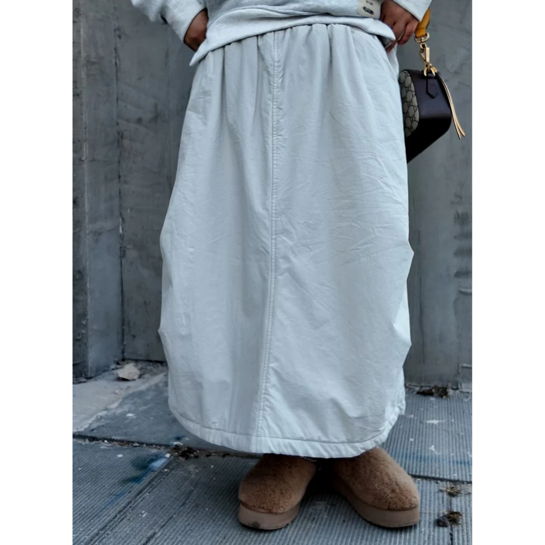 大博姐冬款欧货抽绳设计日系松紧遮胯显瘦中长款棉半裙