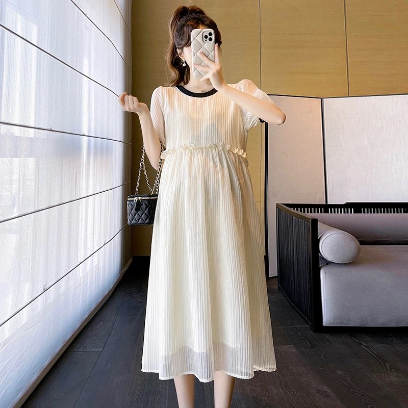 夏季高级感孕妇装连衣裙时尚网红款小清新甜美宽松型荷叶边裙9915