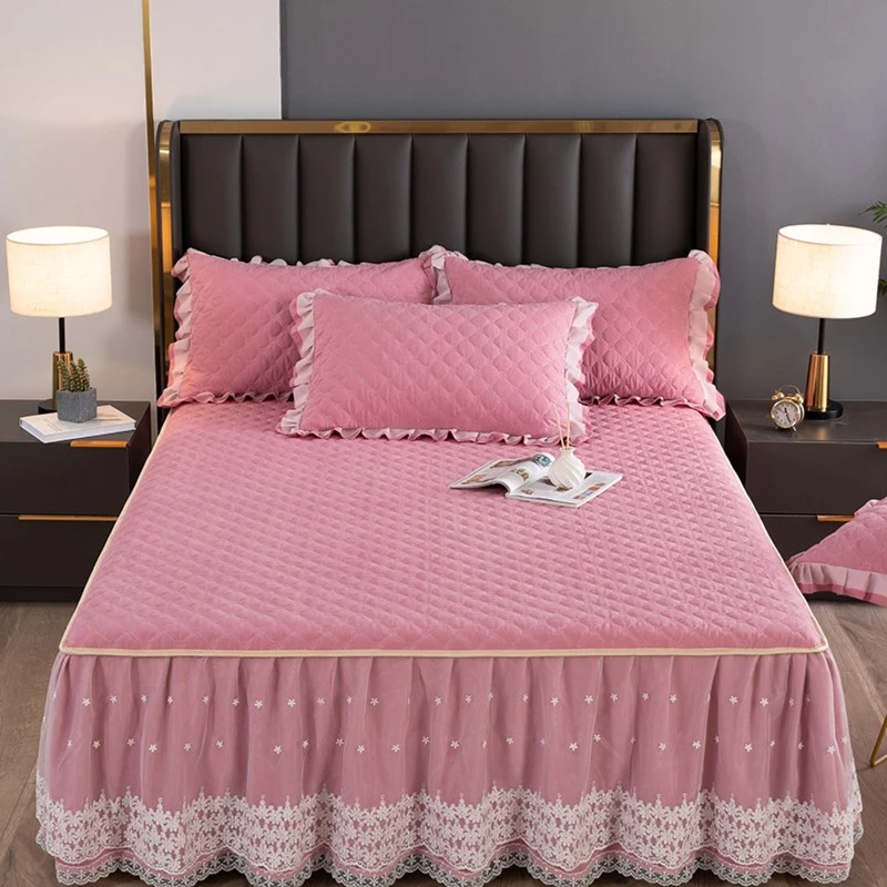 2024春夏新款云锦棉定位蕾丝加厚防尘床裙款韩版单件套--四季可用