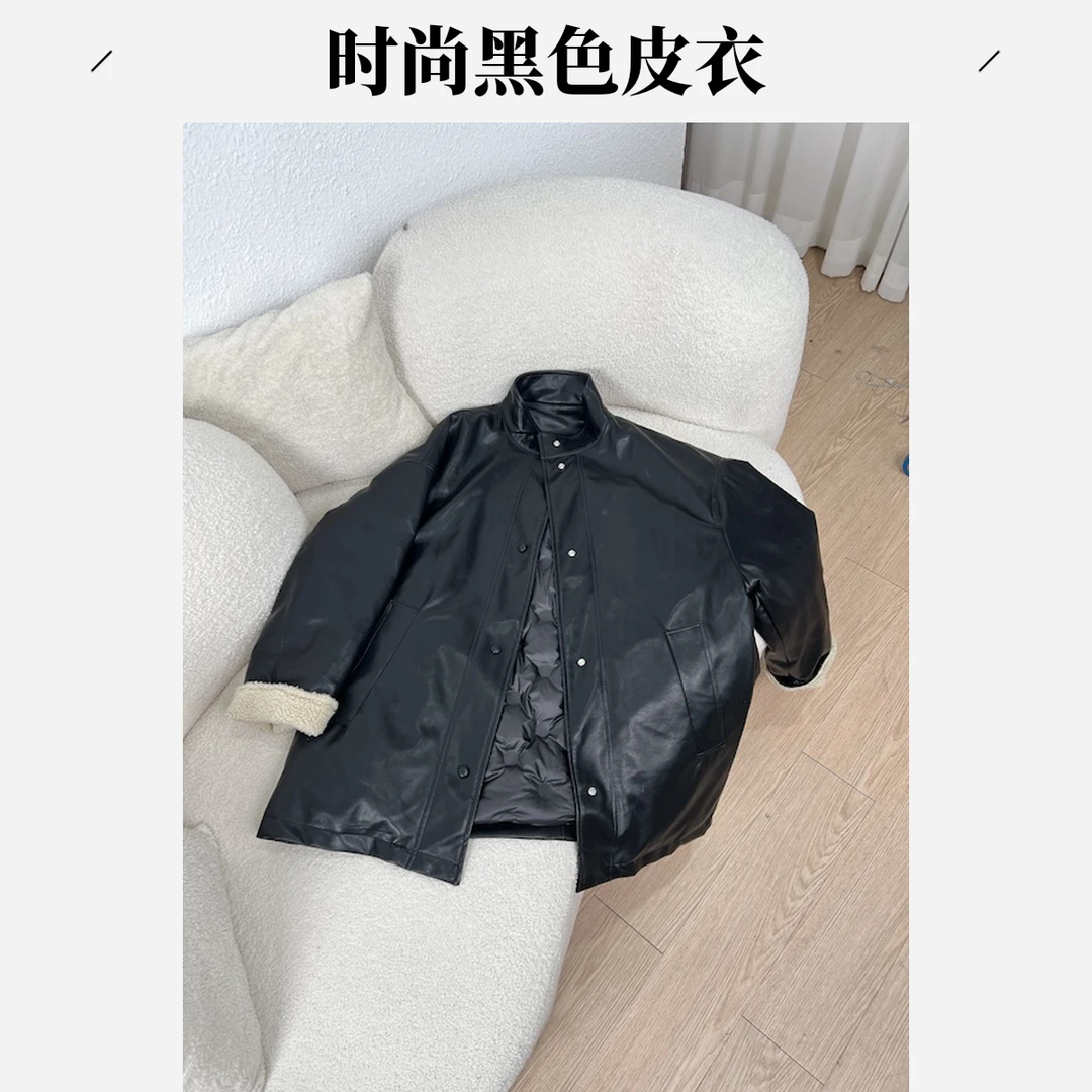 【杨英家老钱风PU拼接羔绒高阶设计】阔版休闲冬季保暖外套 19018