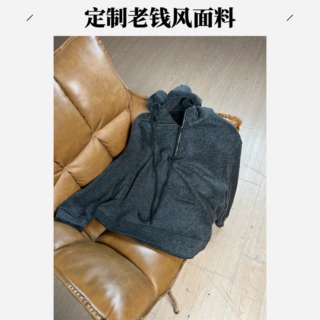 【杨英家深花灰刺绣老钱风定制设计】阔版裁剪连帽复古加绒卫衣6159
