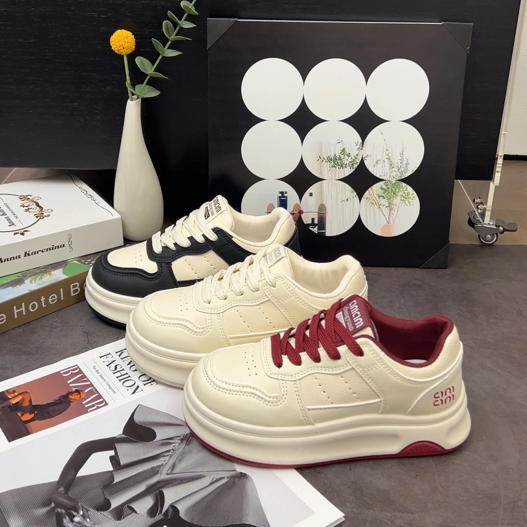 Y-2增高小白鞋女2024年新款时尚简约百搭透气圆头系带休闲运动鞋