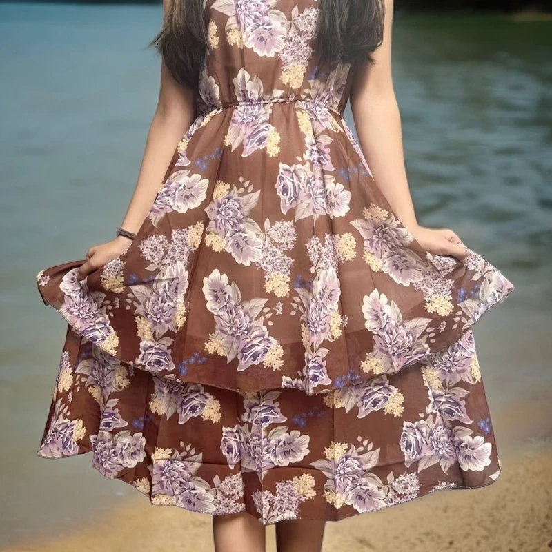 修身显瘦小清新高腰碎花连衣裙女夏季新款复古气质百搭法式短裙子