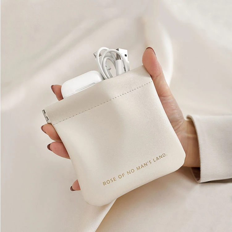 弹片收纳包自动闭合有线耳机收纳袋PU零钱包迷你便携式口红化妆包