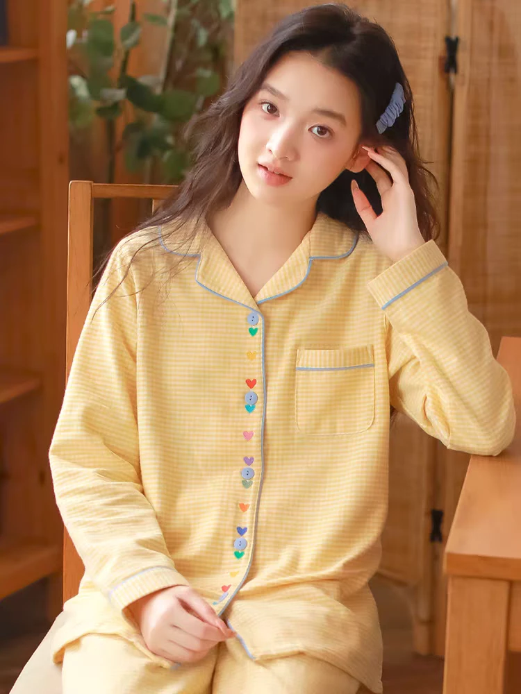 品牌睡衣女款秋冬格子2024纯棉磨毛长袖家居服日系甜美绒布套装