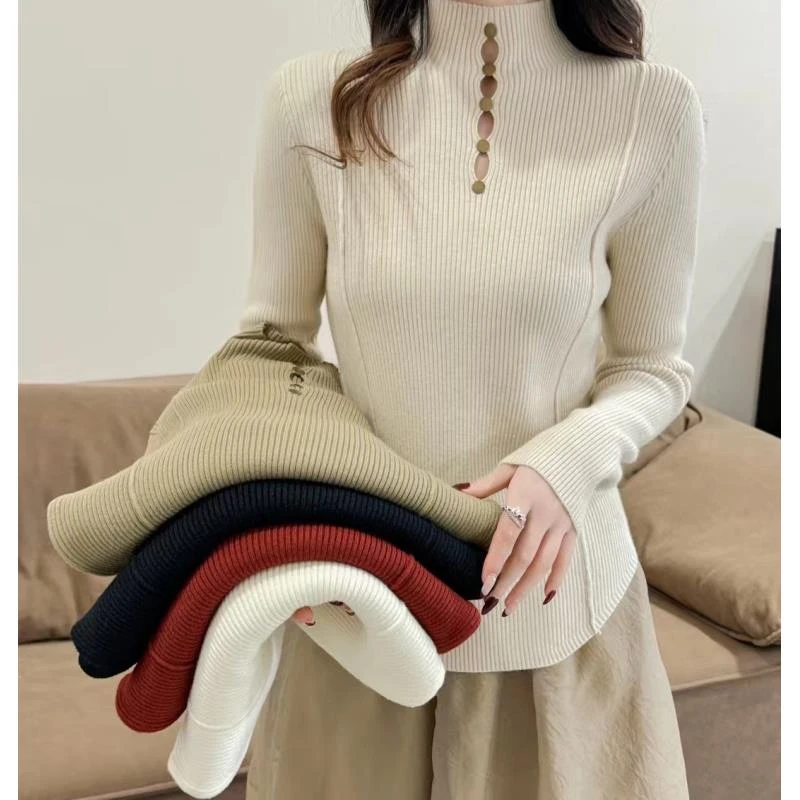 秋冬打底衫毛衣长袖网红针织时尚半高领显瘦气质百搭修身上衣洋气