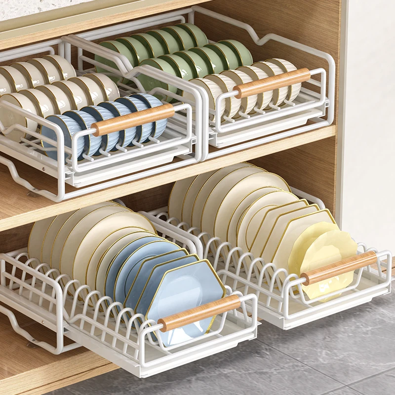 厨房碗碟收纳架橱柜内置自制抽屉式拉篮抽拉放碗架盘子沥水置物架