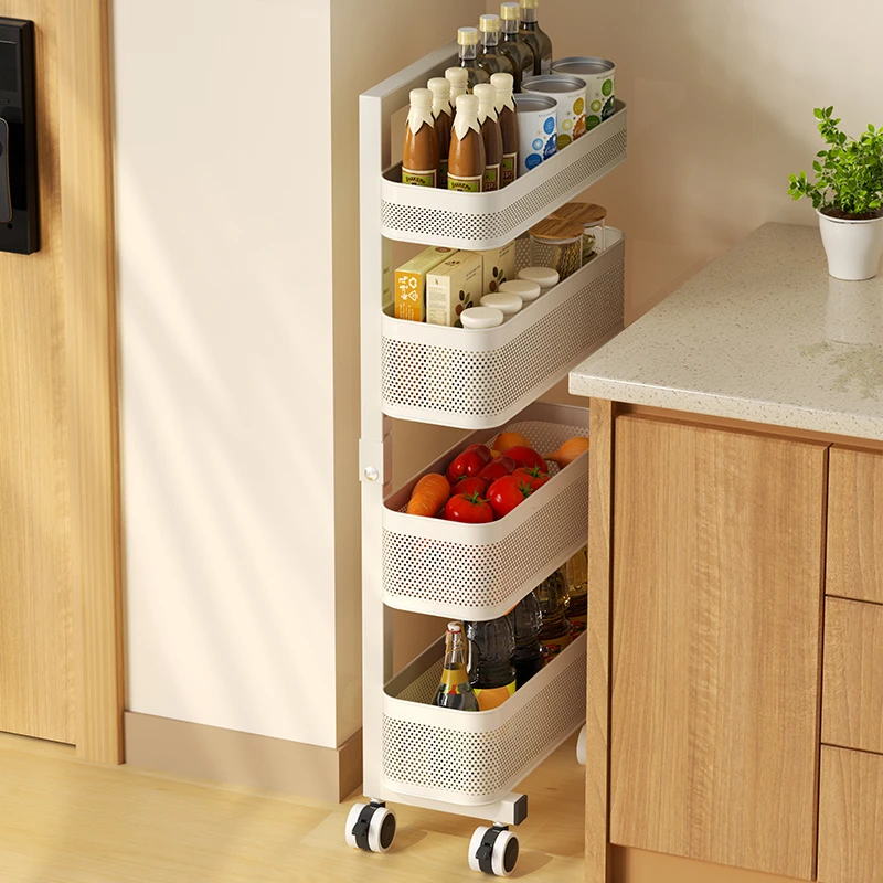 厨房夹缝置物架超窄缝可调节冰箱侧缝隙多层收纳柜移动零食小推车