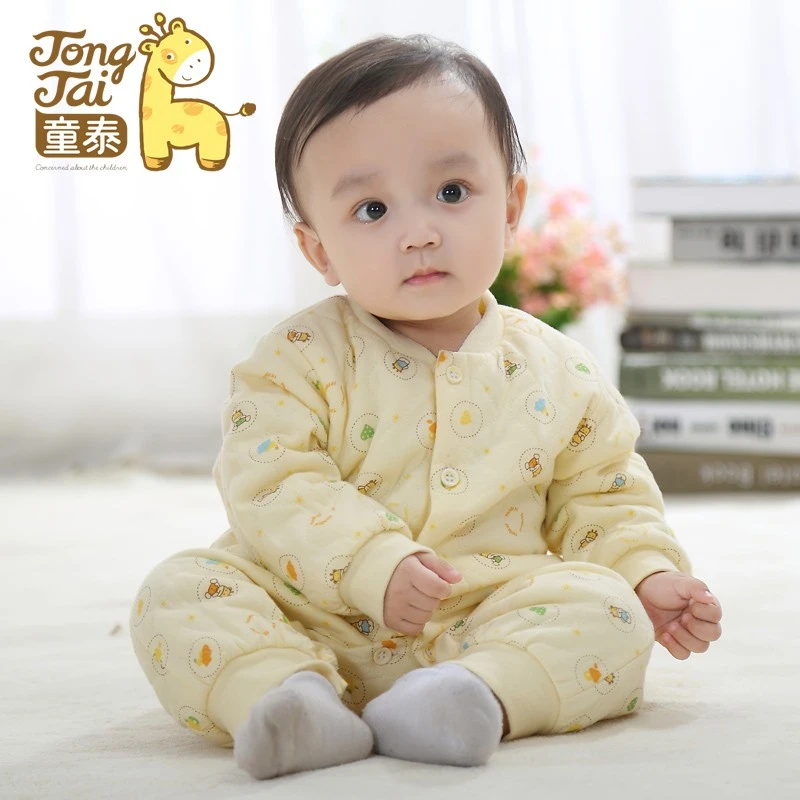 童泰婴幼儿薄棉闭裆哈衣宝宝秋新生儿冬季保暖夹棉连体衣长爬棉衣
