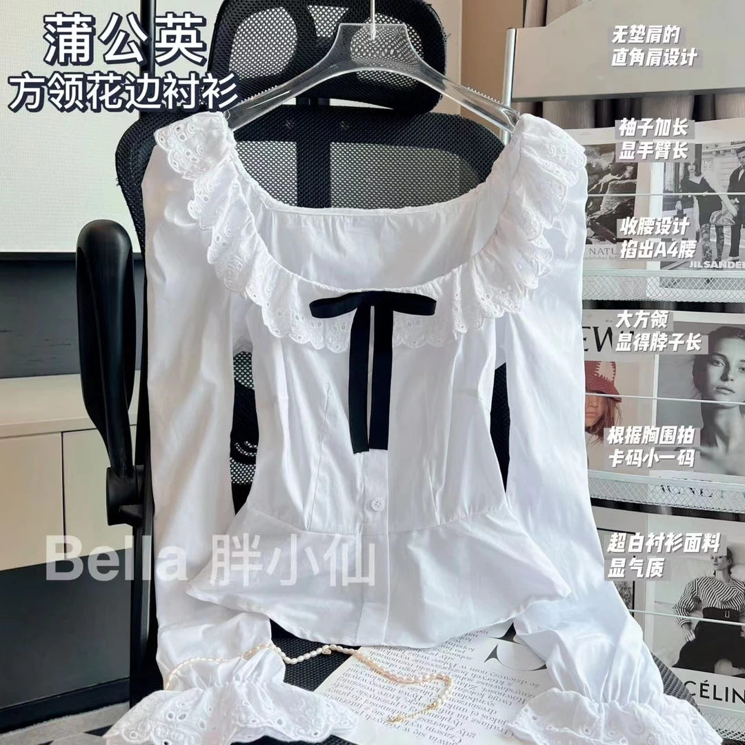 【胖小仙】<蒲公英> 方领花边衬衫