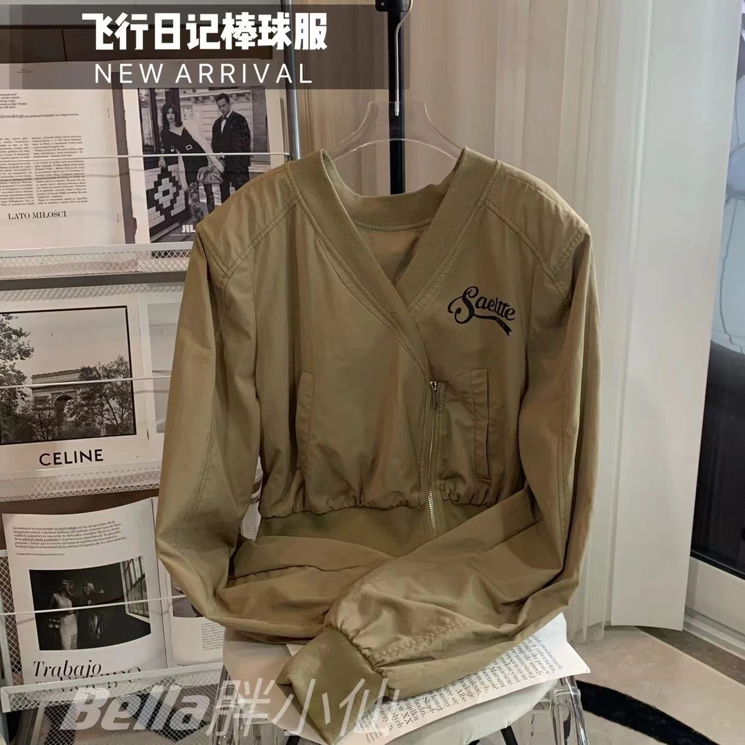 胖小仙秋冬<飞行日记>美式飞行夹克棒球服微胖显瘦大码休闲