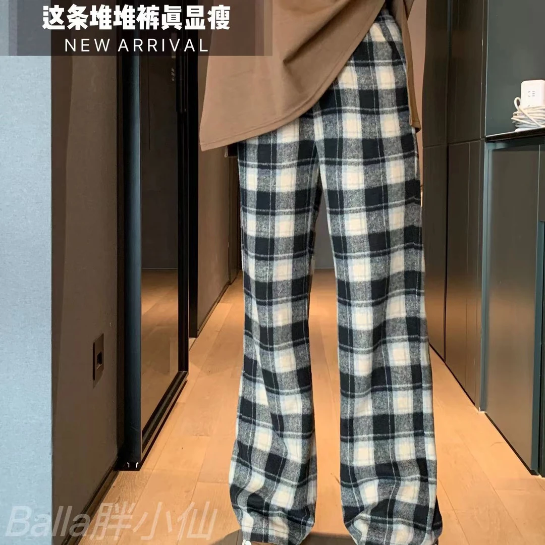 胖小仙秋冬<这条堆堆裤真显瘦>格纹裤子微胖显瘦大码休闲百搭