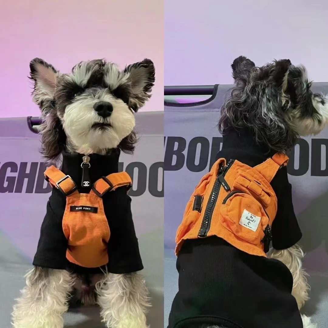 狗狗衣服春秋款法斗雪纳瑞比熊泰迪柴犬西高地宠物潮工装马甲服饰