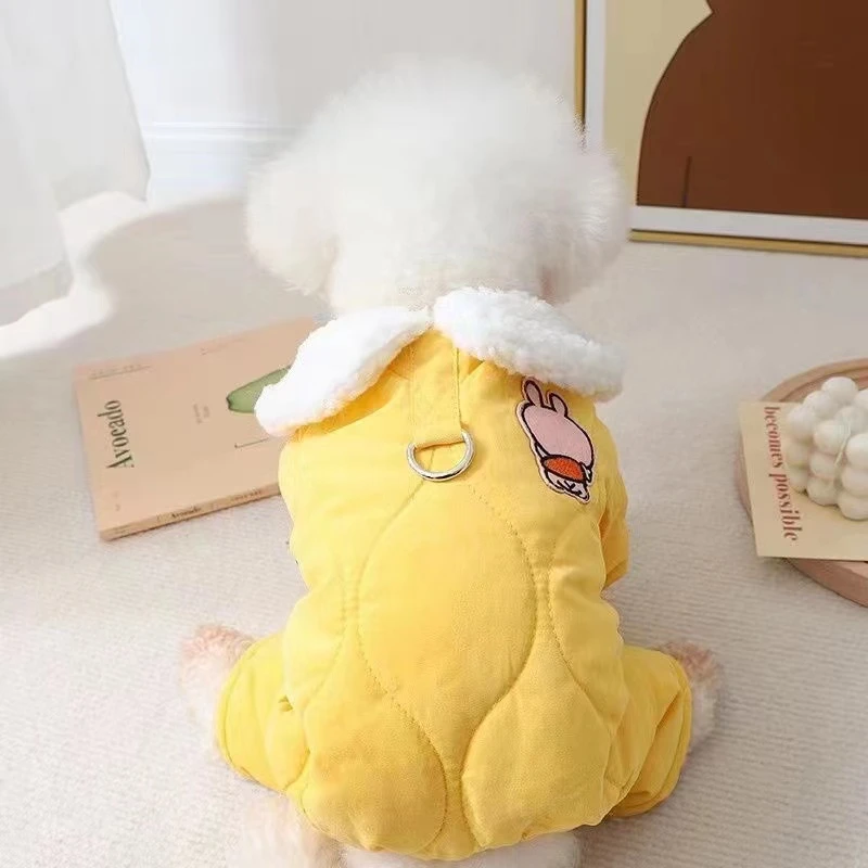 狗狗带牵引绳扣的衣服冬季比熊博美雪纳瑞小型犬四腿棉衣加厚保暖