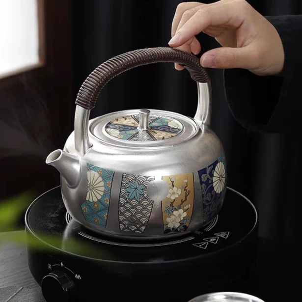 何赋森手工万花煮茶大银壶 高档大号泡茶单壶