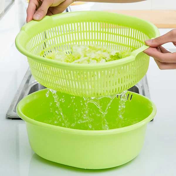 塑料双层洗菜篮沥水篮 厨房篮子家用果盘多功能圆形洗菜盆水果篮