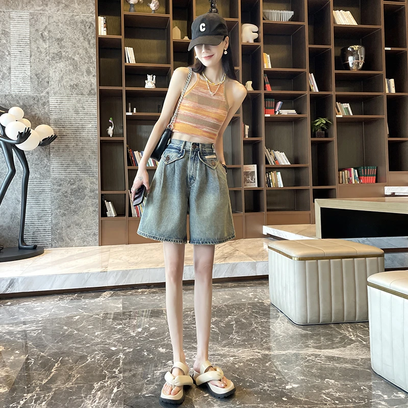 9630夏季新款怀旧时尚百搭显瘦潮流宽松薄款牛仔短裤女