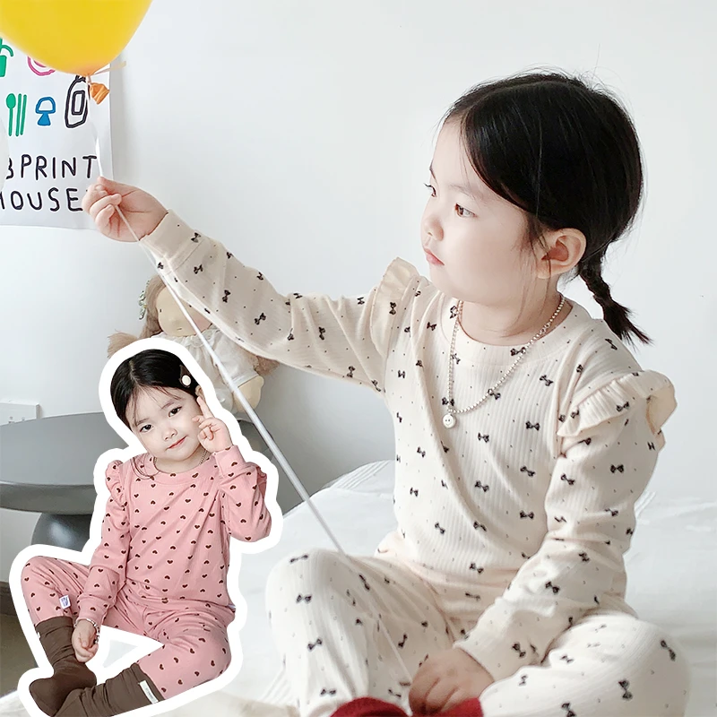 秋季新品宝宝飞袖保暖秋衣秋裤套装女童洋气两件套儿童家居服韩版