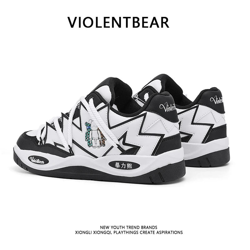 Violentbear/暴力熊黑白低帮潮鞋运动时尚经典百搭情侣休闲鞋908