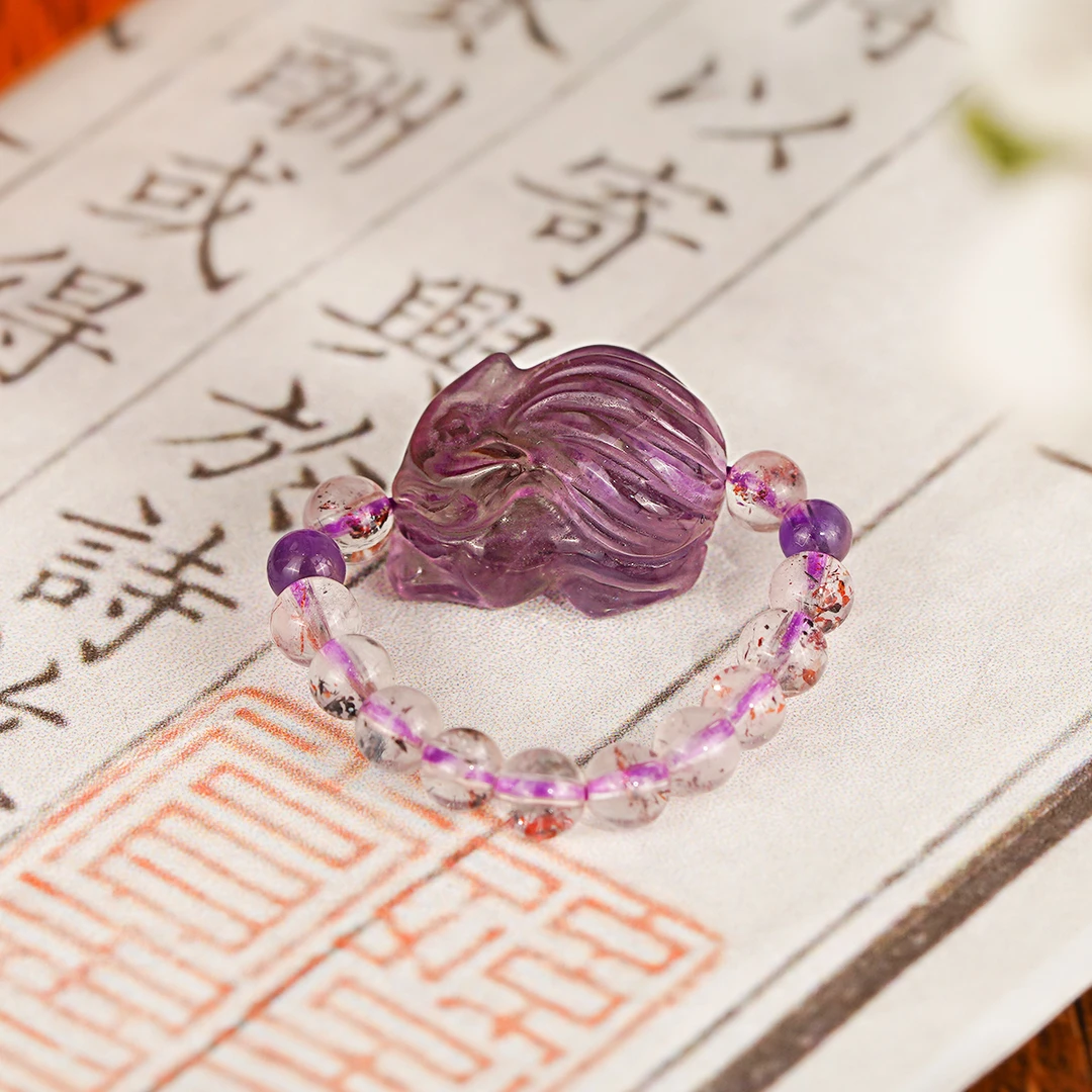 【女神款】紫水晶九尾狐超七戒指（烟花超七+凤九）女款紫色精雕雕刻