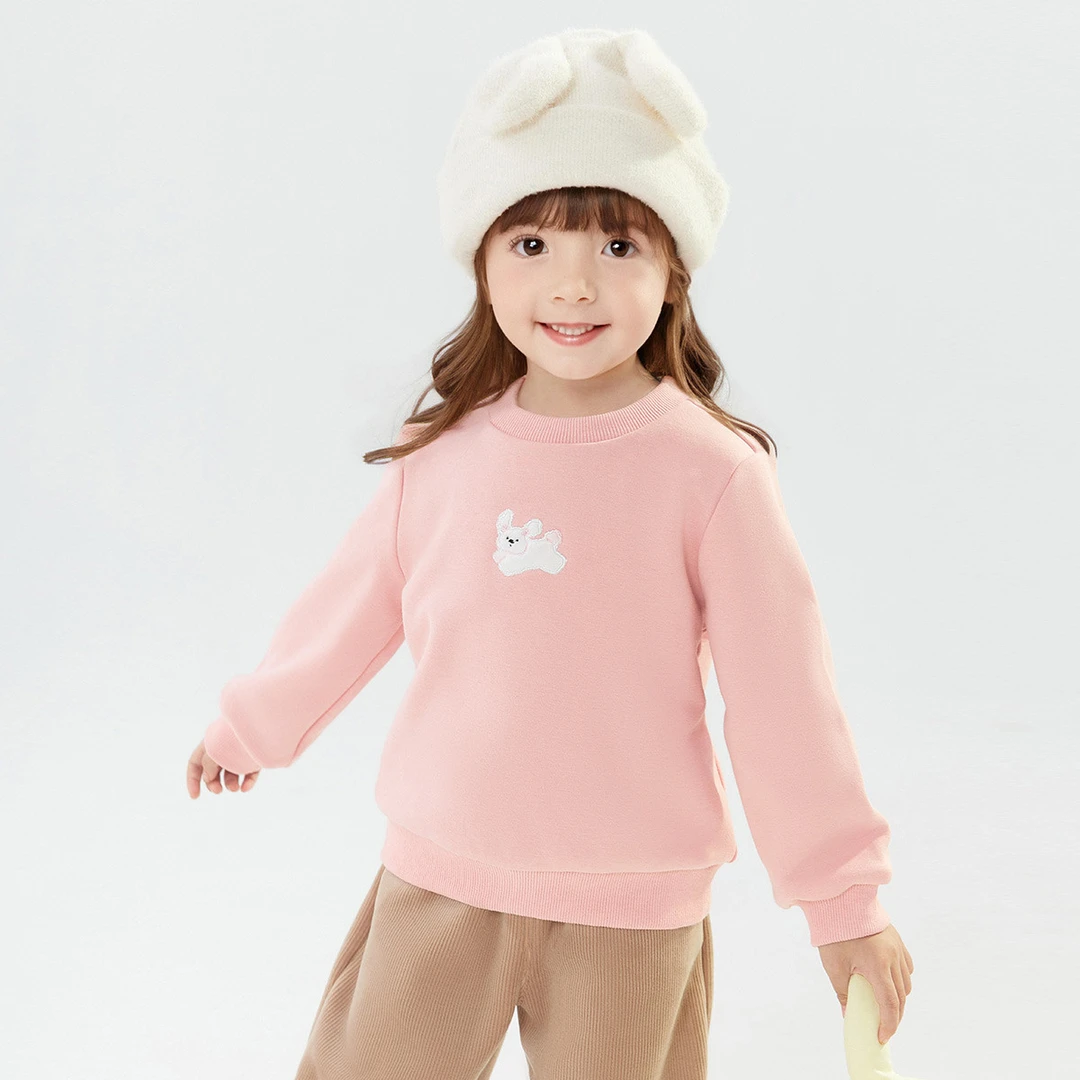 笛莎婴幼女童卫衣秋冬蝴蝶结小狗印花加绒时尚保暖上衣-332452210