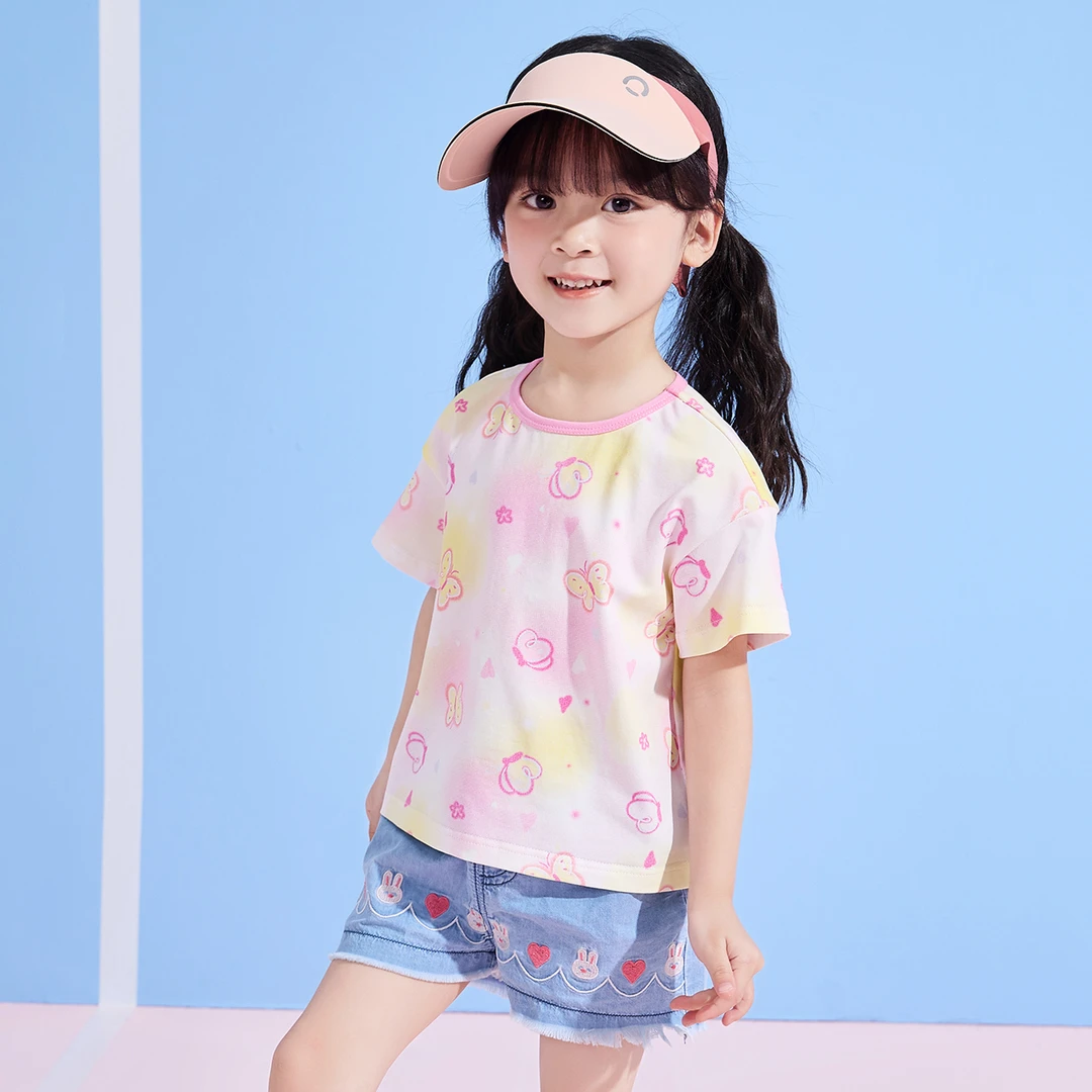笛莎婴幼女童T恤夏季潮流韩系宝宝网红时尚蝴蝶印花上衣332420424