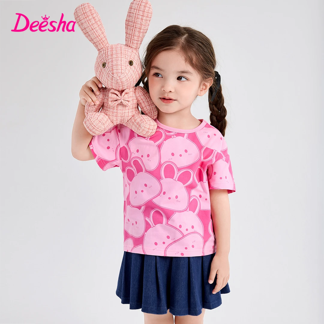 笛莎婴幼女童短袖夏季韩系时尚穿搭宝宝甜美卡通洋气T恤332420421