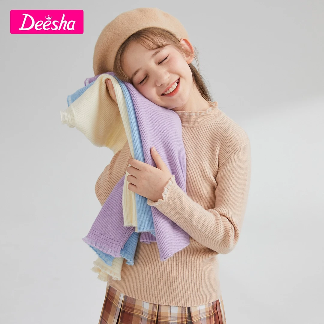 笛莎女童针织衫锦纶22秋款女孩甜美蕾丝花边领套头毛衣-B32245503