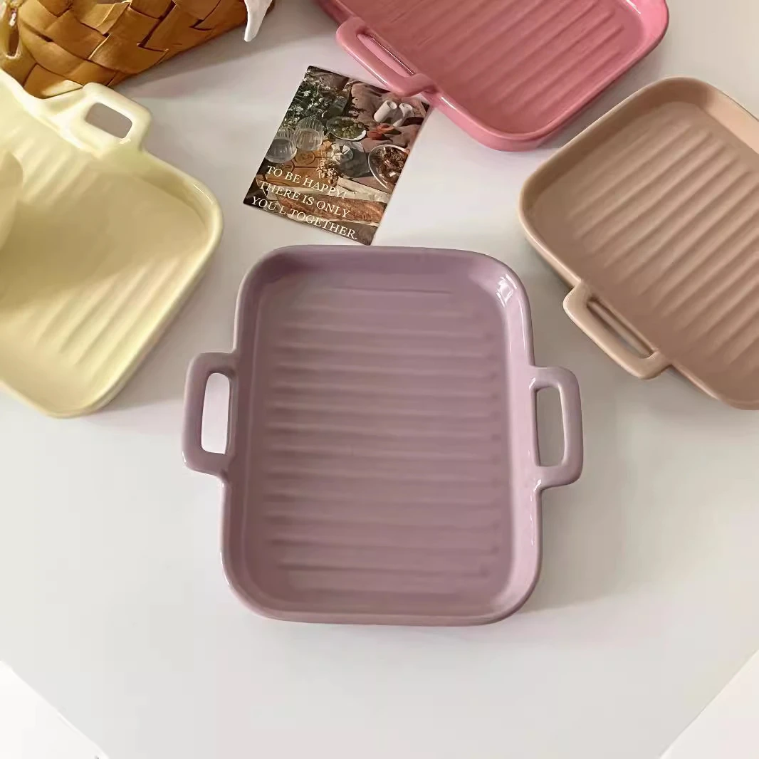 ins风早餐盘水果盘高级感家用陶瓷烤盘长方形烤箱高颜值菜盘餐盘