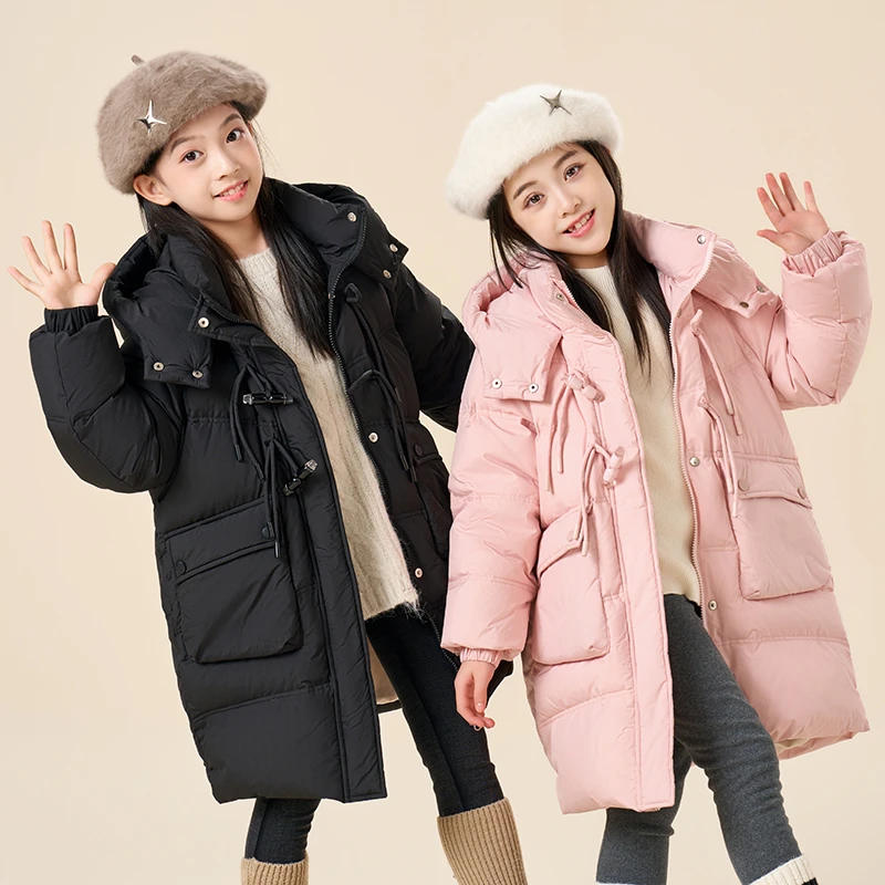 品牌童装羽绒服女童中长款2025新款冬季女孩洋气儿童大童加厚过膝