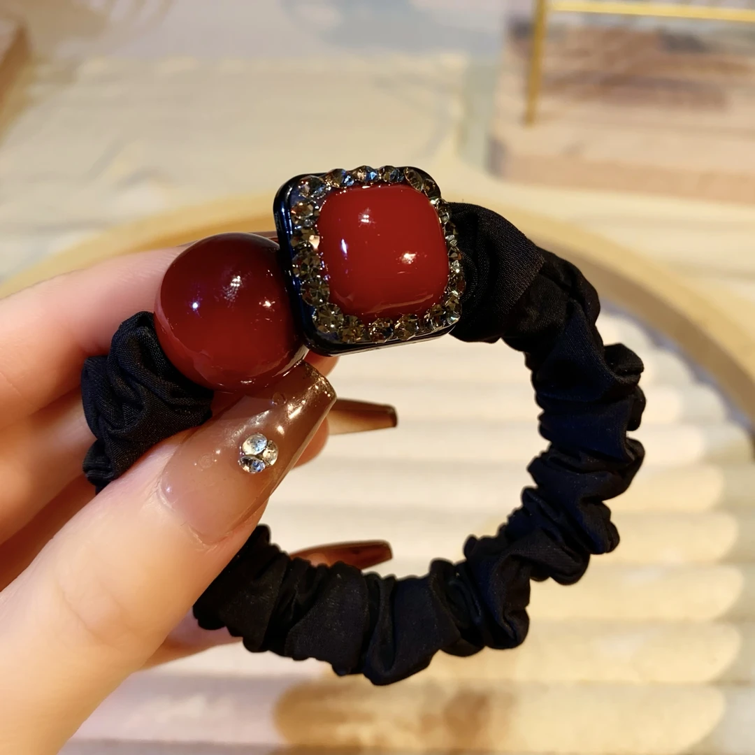 红色高弹力百搭轻奢头绳皮筋发绳发圈可爱复古时尚简约气质发饰