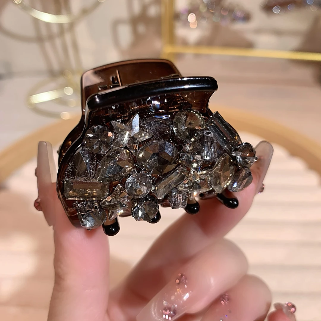 5公分高马尾固定抓夹高级感重工轻奢丸子头后脑勺全盘镶钻女发饰