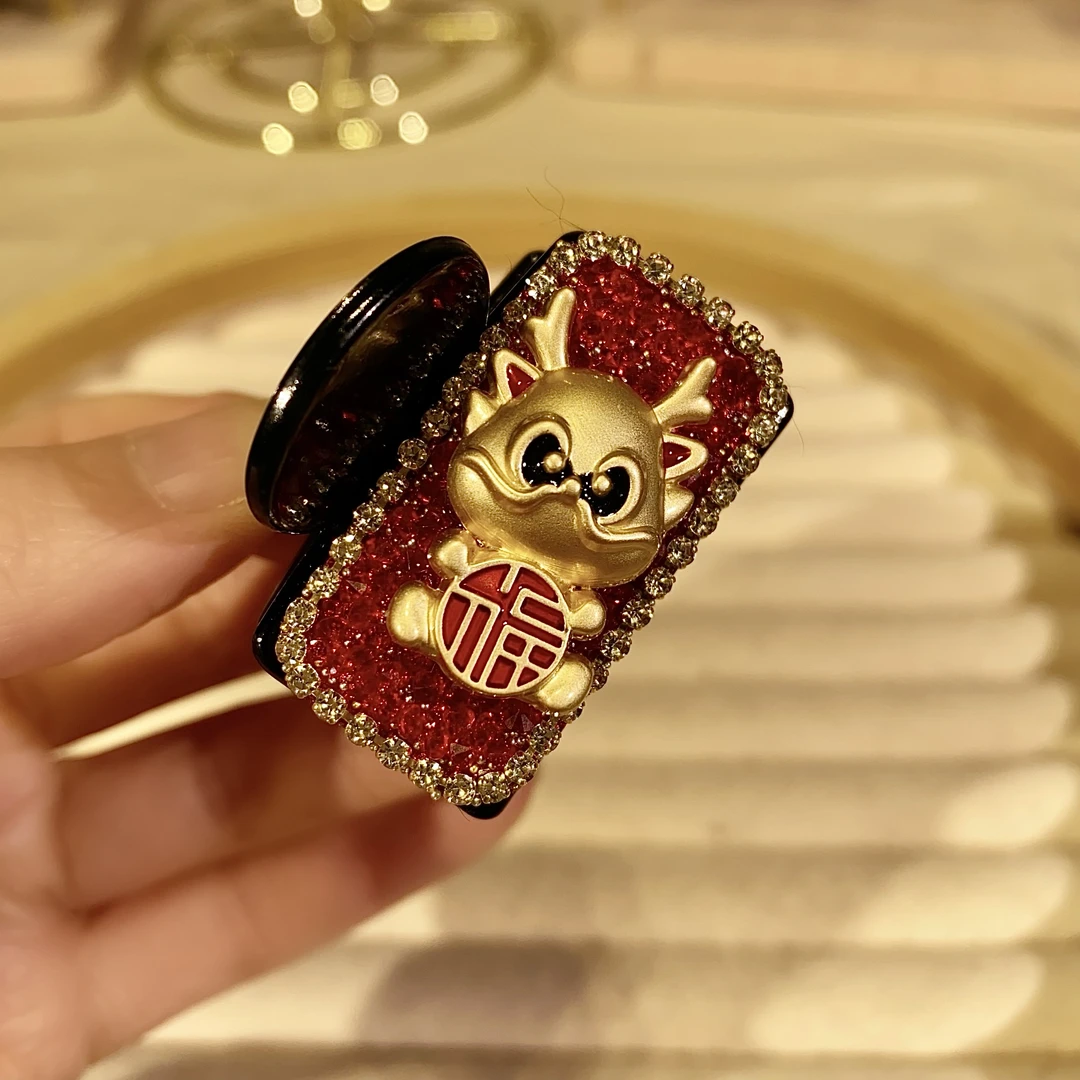 新年红色抓夹头饰小号满钻
