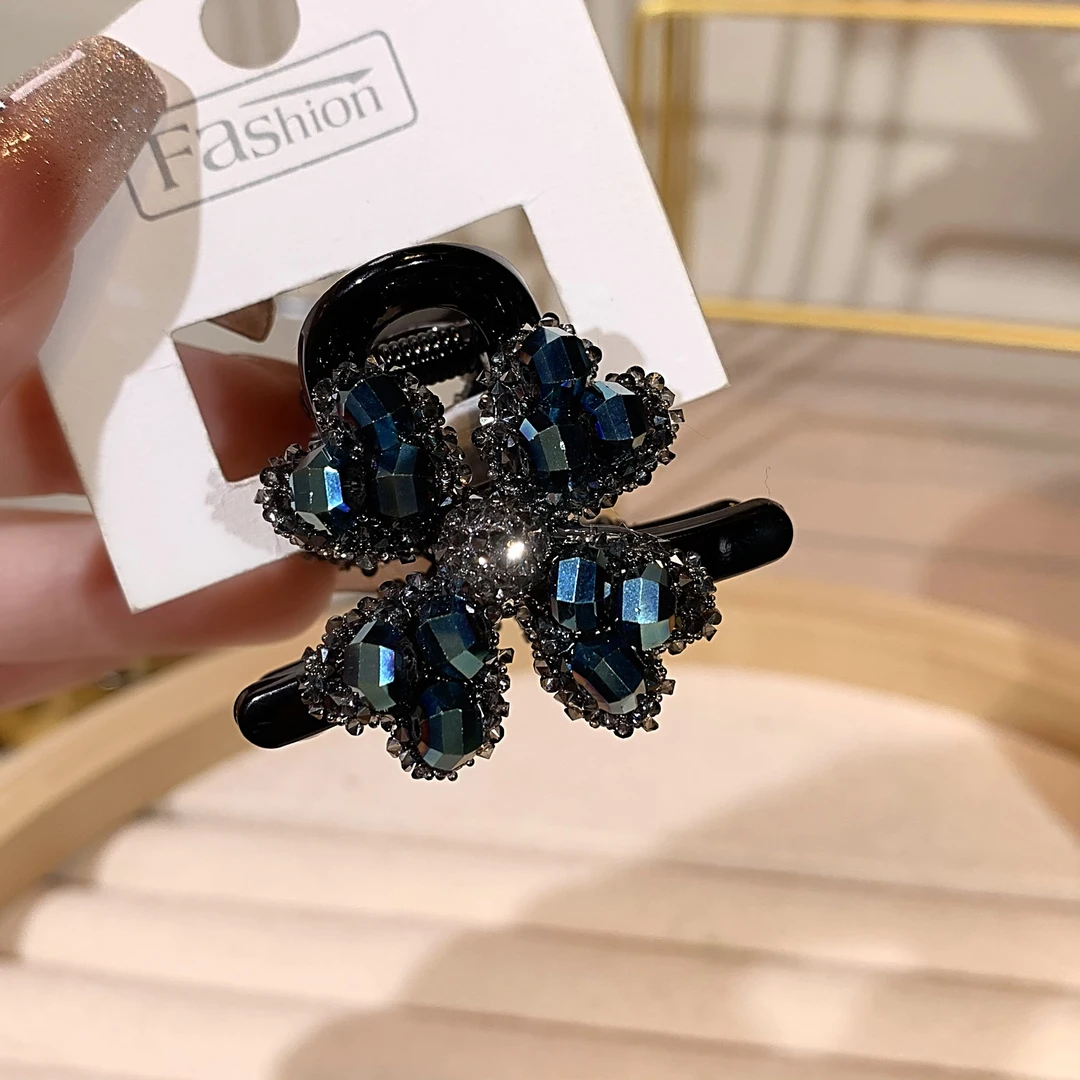 约4.5公分抓夹 网红高端蓝色四叶花抓夹女轻奢2025新款发抓头饰