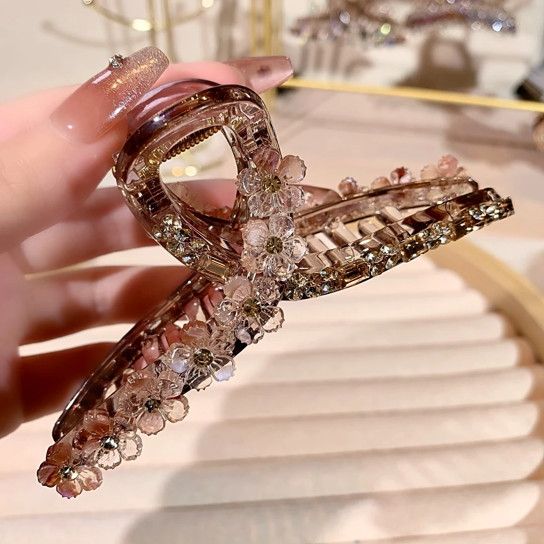 11公分大号抓夹鲨鱼夹满钻精致发卡气质发夹轻奢发饰夹子时尚优雅