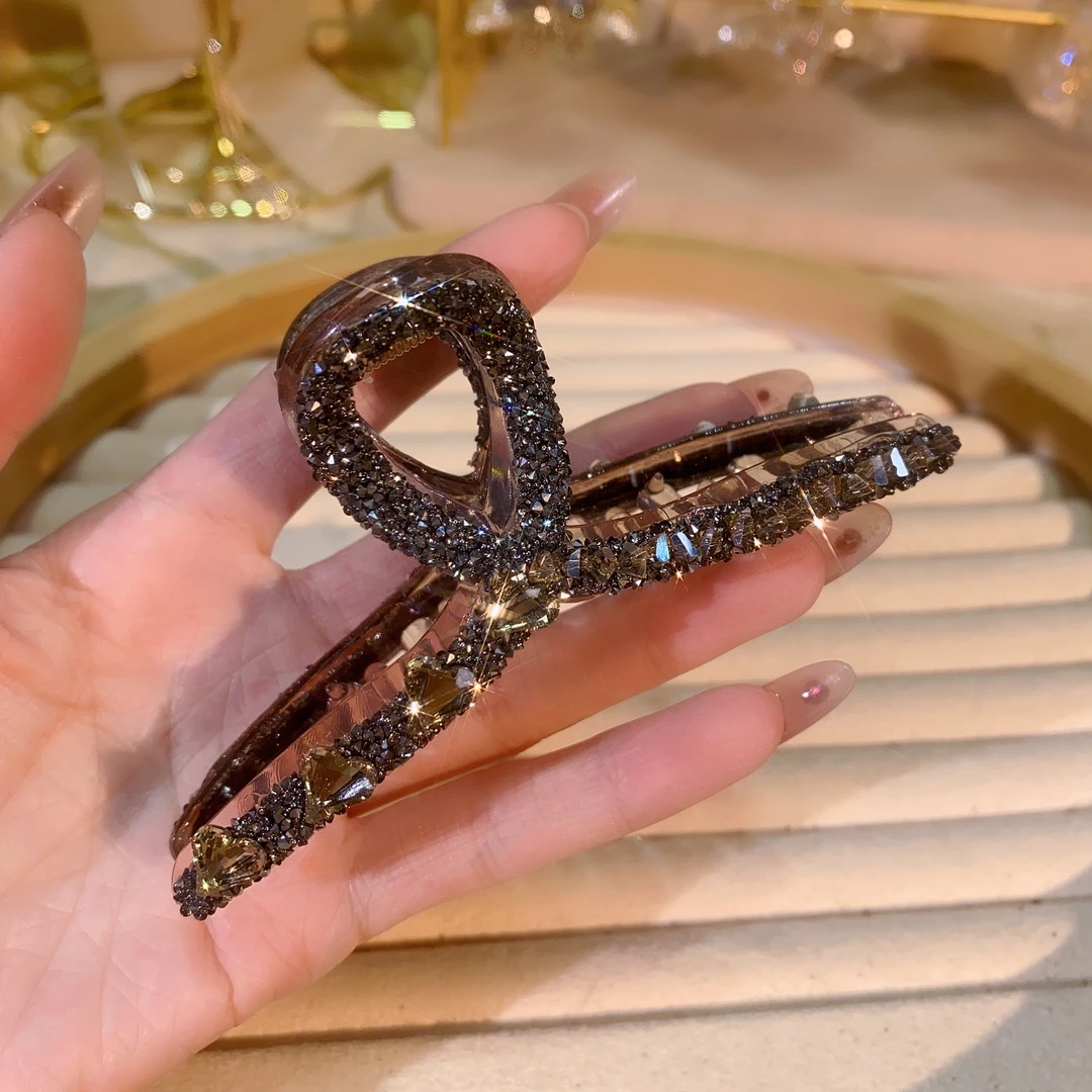 13公分气质轻奢时尚大号抓夹简约百搭满钻鲨鱼夹头饰