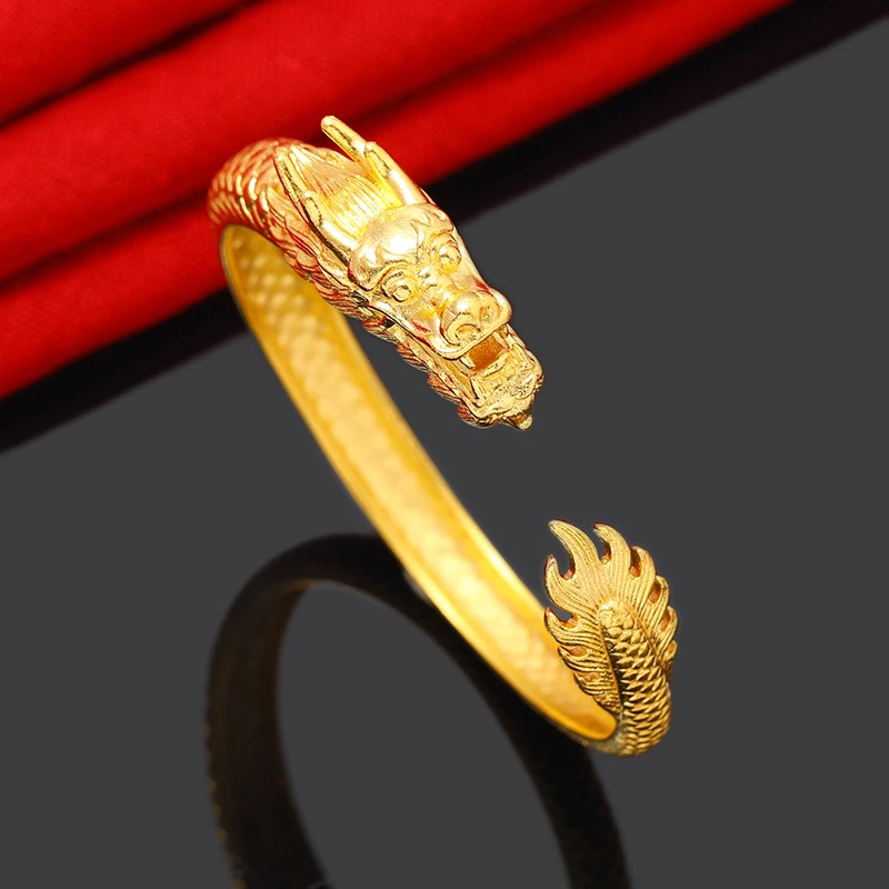 铜合金手镯 龙凤呈祥开口手镯男情侣国潮龙飞凤舞