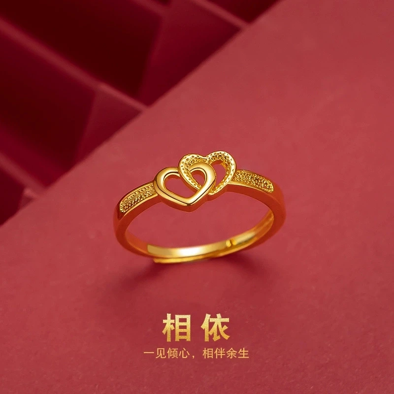 铜合金戒指 新款心心相印活口戒指 时尚气质开口戒指戒指饰品轻奢