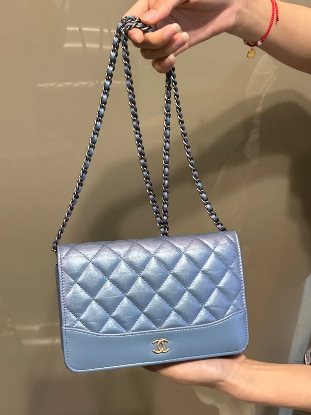 95新 Chanel/香奈儿 蓝色人鱼姬发财woc链条包