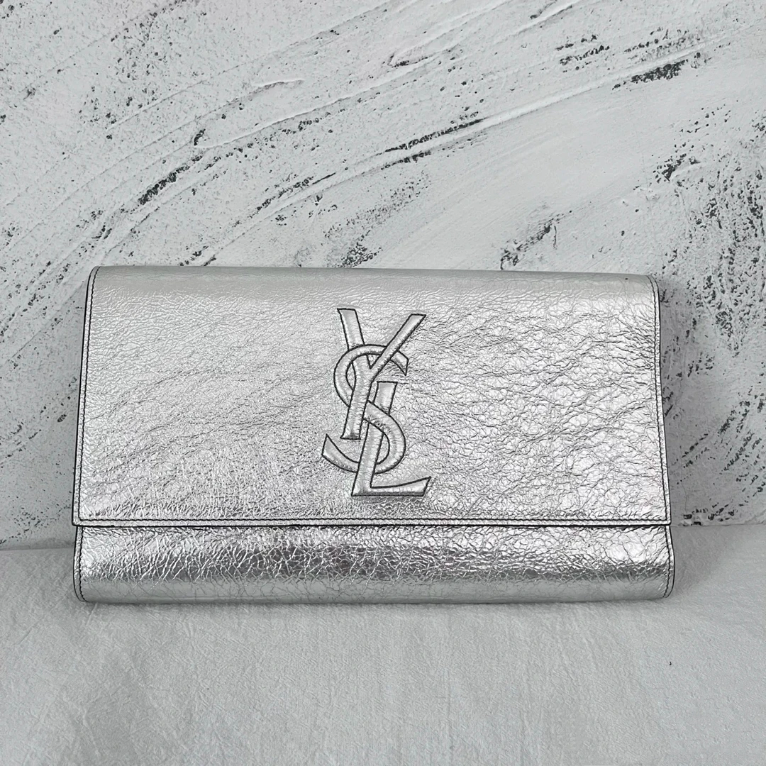95新 YSL/圣罗兰 银色手拿包