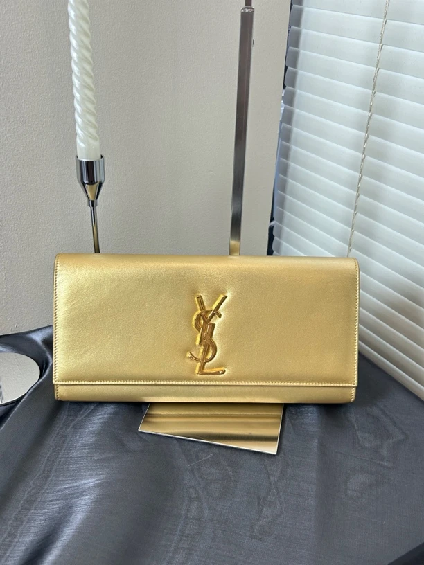 95新 YSL/圣罗兰 金色手拿包
