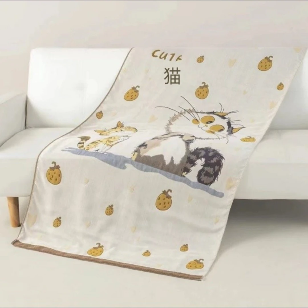 【北奈かわ会社】纯棉多层纱布高档浴巾透气成人加厚 80*160 快乐小猫