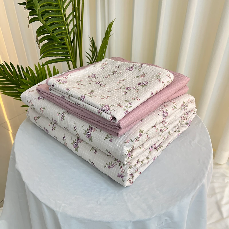 【北奈かわ会社】小竹棉泡泡纱被子四件套   紫藤花