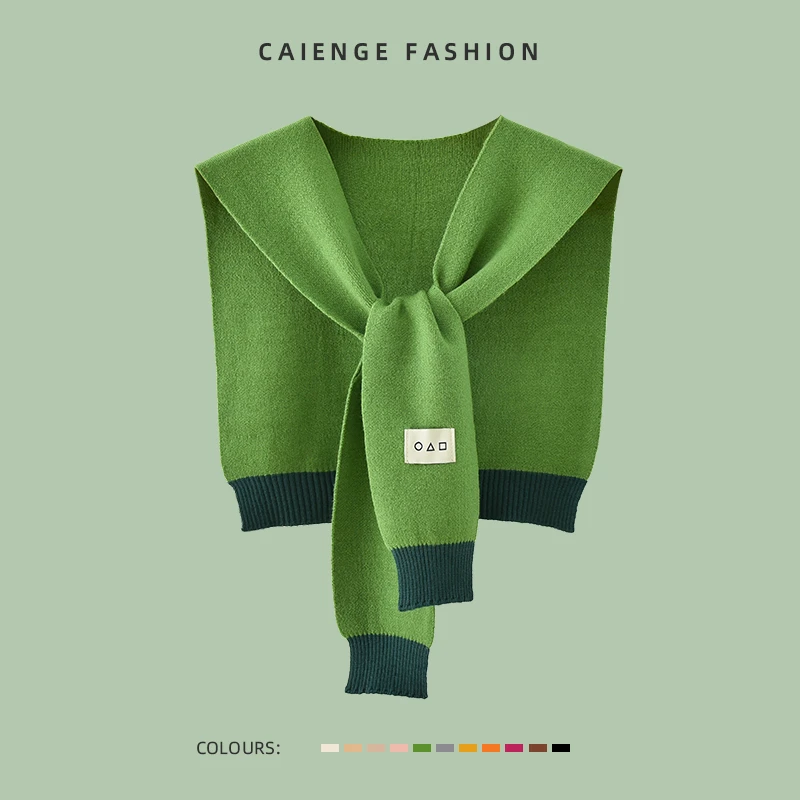 春秋网红针织毛线小披肩女外搭时尚百搭空调房绿色坎肩假领搭裙子