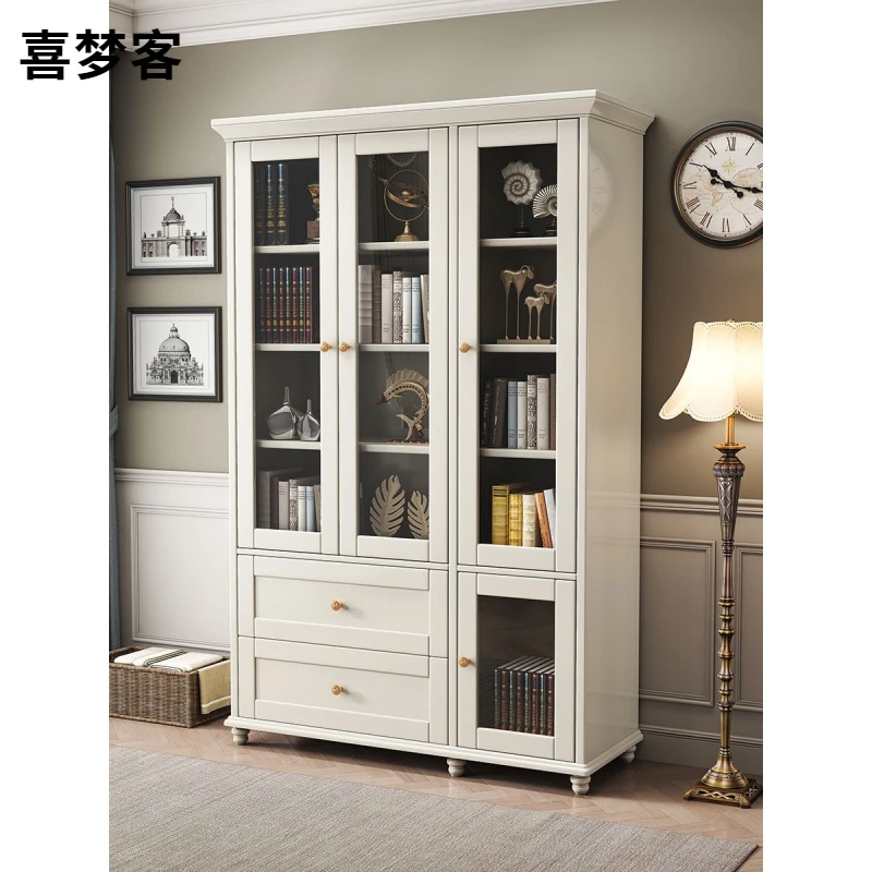 美式实木书柜落地置物架书房家具文件柜自由组合展示柜陈列柜书橱