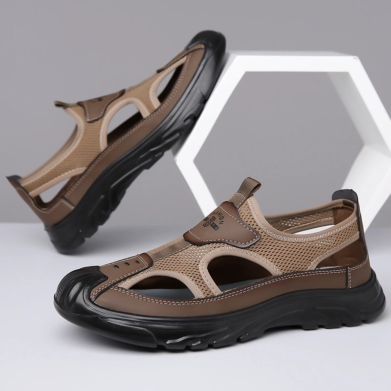 镂空凉鞋网面男鞋软底夏季百搭耐磨防滑包头洞洞鞋运动休闲沙滩鞋