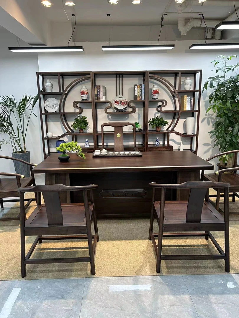 乌金木新中式系列茶桌椅组合实木茶台办公喝茶功夫茶具套装茶几