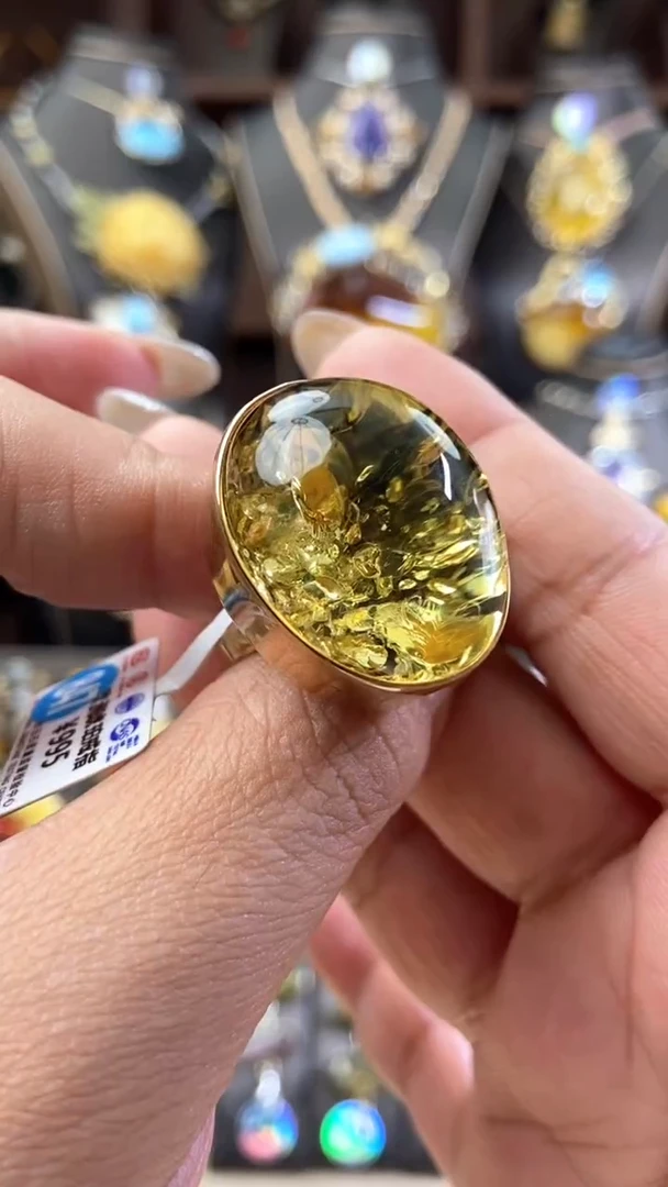 【闪购商品】琥珀戒指银S925镶嵌戒指