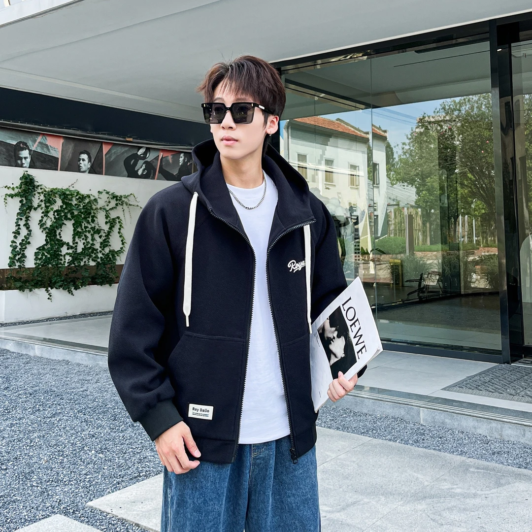 6816新款宽松休闲时尚百搭风字母刺绣连帽外套